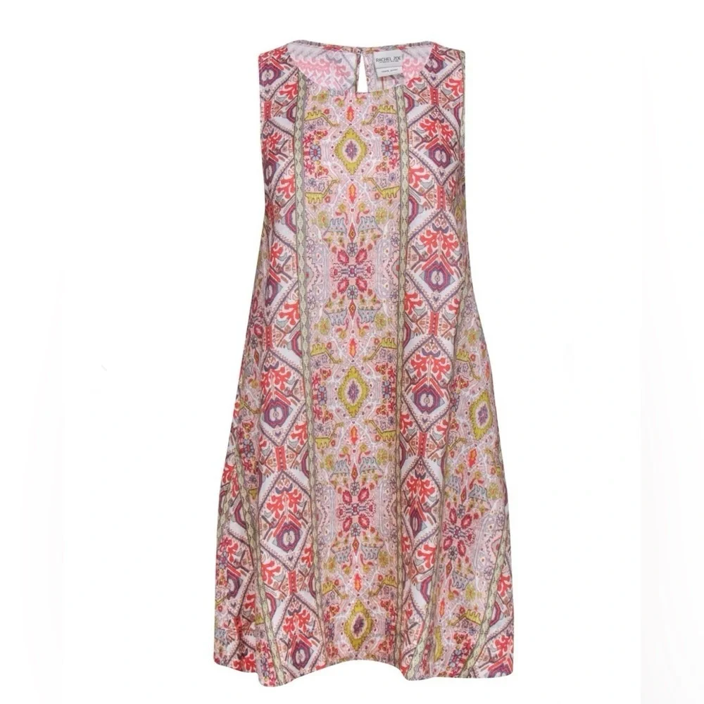 EUC Rachel Zoe Multicolor Aztec Print Sleeveless Linen Dress Size Small
